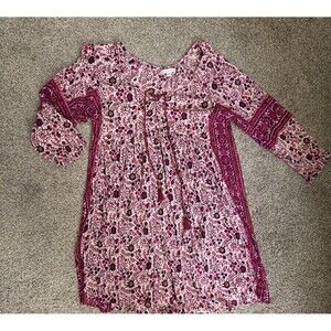 American Eagle Dress Large Floral Boho Tassels 3/4 Sleeves